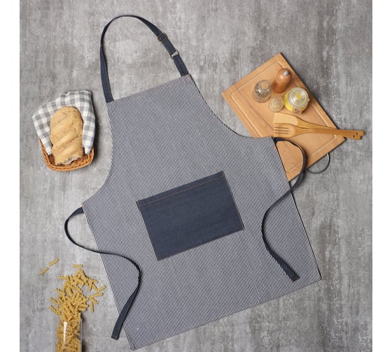 Изображение товара Фартук Этель джинсовый в полоску, синий, 65% хл, 35% п/э 9771183