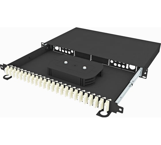 Изображение товара Стоечный оптический кросс TopLAN выдвижной 19, укомплектованный, КРСв-Top-1U-96LC/U-OM2-BK