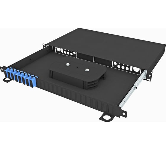 Изображение товара Оптический стоечный выдвижной кросс TopLAN 19, укомплектованный, КРСв-Top-1U-16SC/U-OS2-BK