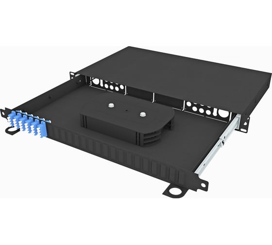 Изображение товара Оптический стоечный выдвижной кросс TopLAN 19, укомплектованный, КРСв-Top-1U-24LC/U-OS2-BK