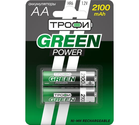 Изображение товара Аккумуляторы ТРОФИ NiMHHR6-2BL 2100 mAh GREEN POWER, C0032099