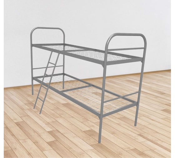 Изображение товара Двухъярусная металлическая кровать Sebmet 800x1900, сетка 100x50, усил.спинка, 1 перемычка (Э+) с лестницей К2-80190-10050-У1ПЛ
