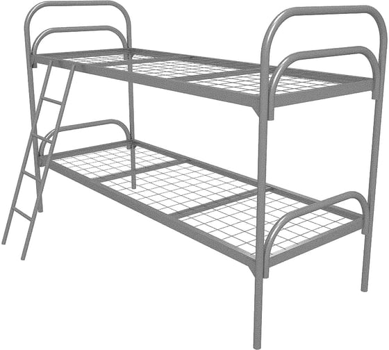 Изображение товара Двухъярусная металлическая кровать Sebmet 900x1900, сетка 100x50, 2 перемычки (С+2) с лестницей К2-90190-10050-2ПЛ