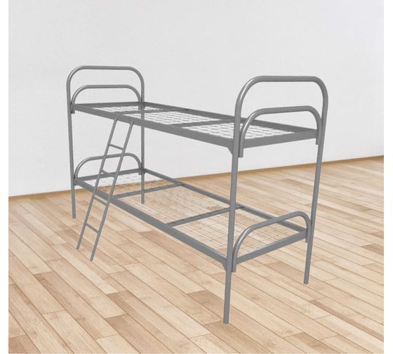 Изображение товара Двухъярусная металлическая кровать Sebmet 700x1900, сетка 100x100, 2 перемычки (С+2) с лестницей К2-70190-100100-2ПЛ