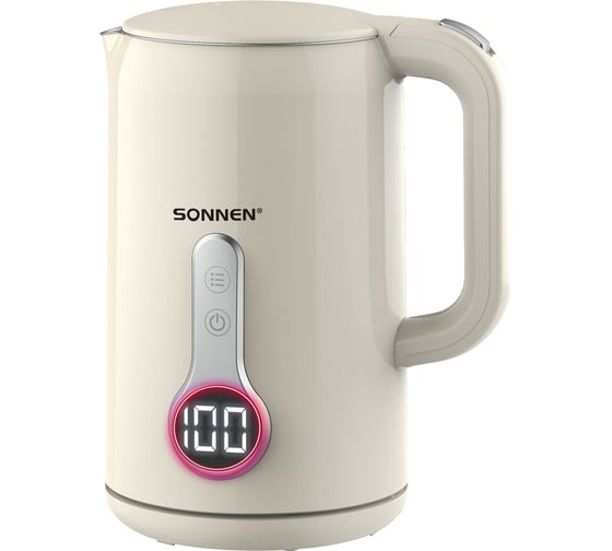 Изображение товара Чайник с терморегулятором и дисплеем SONNEN ДВОЙНЫЕ СТЕНКИ, KT-8721, 1,7л, 2200Вт, бежевый 454688