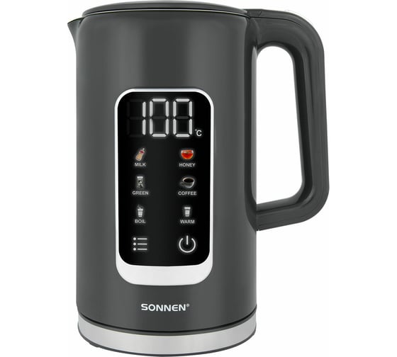 Изображение товара Чайник с терморегулятором и дисплеем SONNEN ДВОЙНЫЙ СТЕНКИ, KT-8723G, 1,7л, 2200Вт, серый 454690