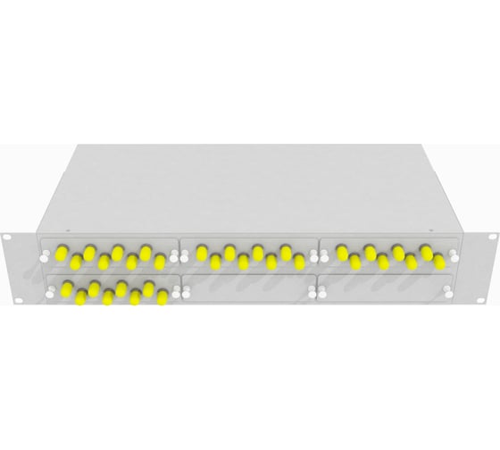 Изображение товара Оптический стоечный кросс TopLAN 19, многомодовый, укомплектованный, КРС-Top-2U-32ST/U-OM2-GY