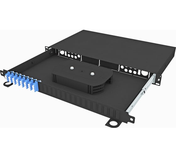 Изображение товара Оптический стоечный выдвижной кросс TopLAN 19, укомплектованный, КРСв-Top-1U-32LC/U-OS2-BK