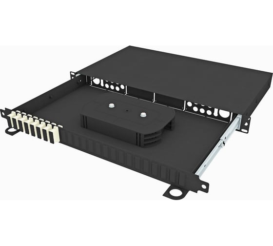 Изображение товара Оптический стоечный выдвижной кросс TopLAN 19, укомплектованный, КРСв-Top-1U-16SC/U-OM2-BK