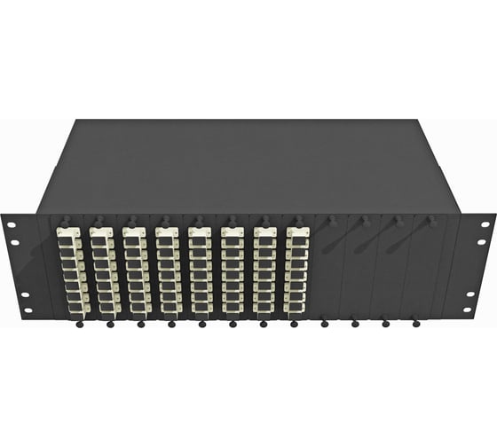 Изображение товара Оптический стоечный кросс TopLAN 19, многомодовый, укомплектованный, КРС-Top-3U-64SC/U-OM2-BK
