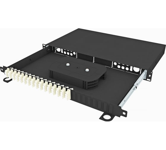 Изображение товара Оптический стоечный выдвижной кросс TopLAN 19, укомплектованный, КРСв-Top-1U-64LC/U-OM2-BK