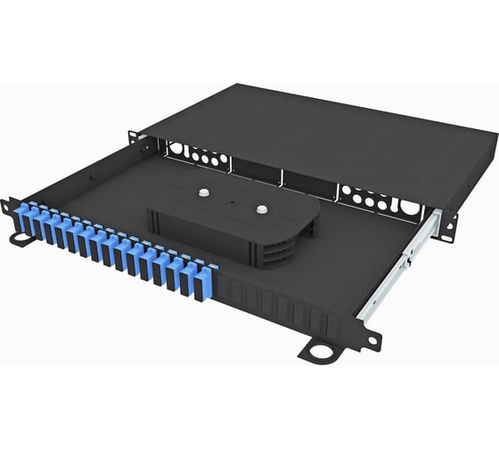 Изображение товара Оптический стоечный выдвижной кросс TopLAN 19, укомплектованный, КРСв-Top-1U-32SC/U-OS2-BK