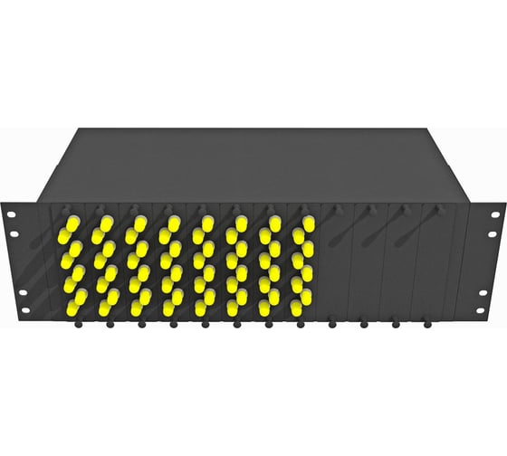 Изображение товара Оптический стоечный кросс TopLAN 19, многомодовый, укомплектованный, КРС-Top-3U-64ST/U-OM2-BK