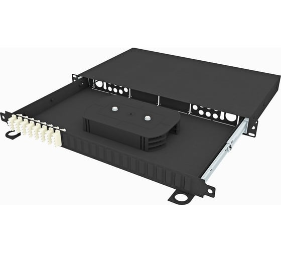 Изображение товара Оптический стоечный выдвижной кросс TopLAN 19, укомплектованный, КРСв-Top-1U-32LC/U-OM3-BK