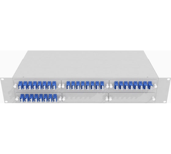 Изображение товара Оптический стоечный кросс TopLAN 19, одномодовый, укомплектованный, КРС-Top-2U-64LC/U-OS2-GY