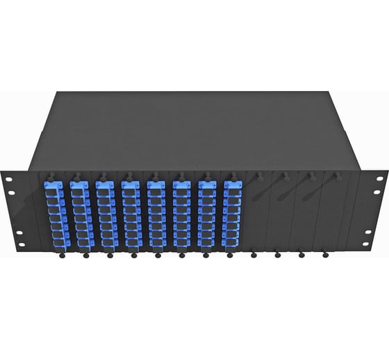 Изображение товара Оптический стоечный кросс TopLAN 19, одномодовый, укомплектованный, КРС-Top-3U-64SC/U-OS2-BK