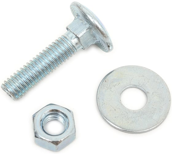 Изображение товара Болт Стройметиз М6х20 DIN 603 с гайкой DIN 934 и шайбой DIN 9021, цинк уп. 6 шт. 3180021