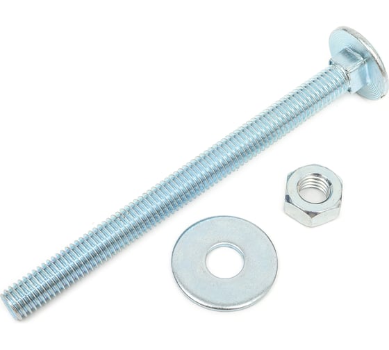 Изображение товара Болт Стройметиз М8х100 DIN 603 с гайкой DIN 934 и шайбой DIN 9021, цинк уп. 2 шт. 3180201