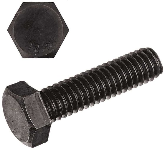 Изображение товара Болт 23 Болта М8x35 мм, DIN933, высокопрочный класс прочности 12.9 черный, 50 шт.. 11254