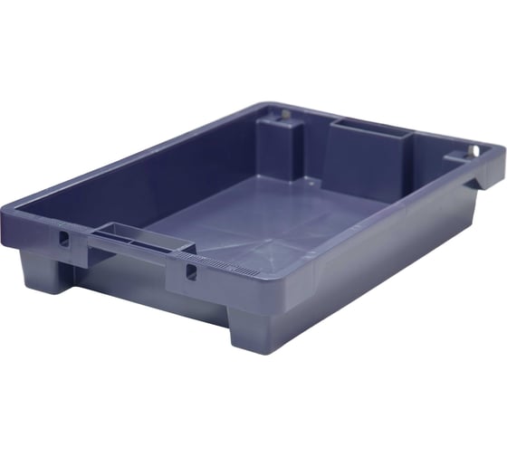 Изображение товара Ящик полимерный Тара.ру 600x400x100 сплошной с отверстиями синий 32945