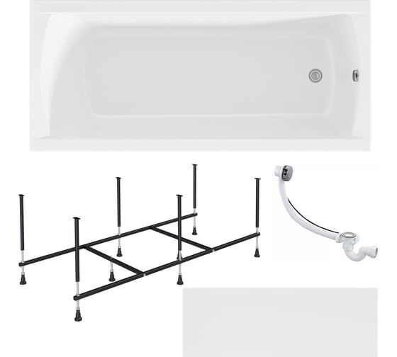 Изображение товара Акриловая ванна 1Marka 190х80 см MODERN MG в наборе 4 в 1: прямоугольная фронтальная панель, усиленный металлический каркас, слив-перелив хром 01мод1980кп