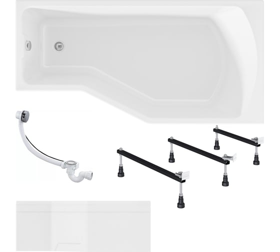 Изображение товара Акриловая ванна 1Marka 170х75 см Convey в наборе 4 в 1: асимметричная правый угол, металлические ножки, фронтальная панель, слив-перелив хром 01кон1775пкп