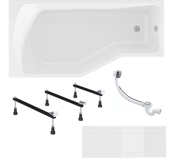 Изображение товара Акриловая ванна 1Marka 150х75 см Convey в наборе 4 в 1: асимметричная левый угол, металлические ножки, фронтальная панель, слив-перелив хром 01кон1575лкп