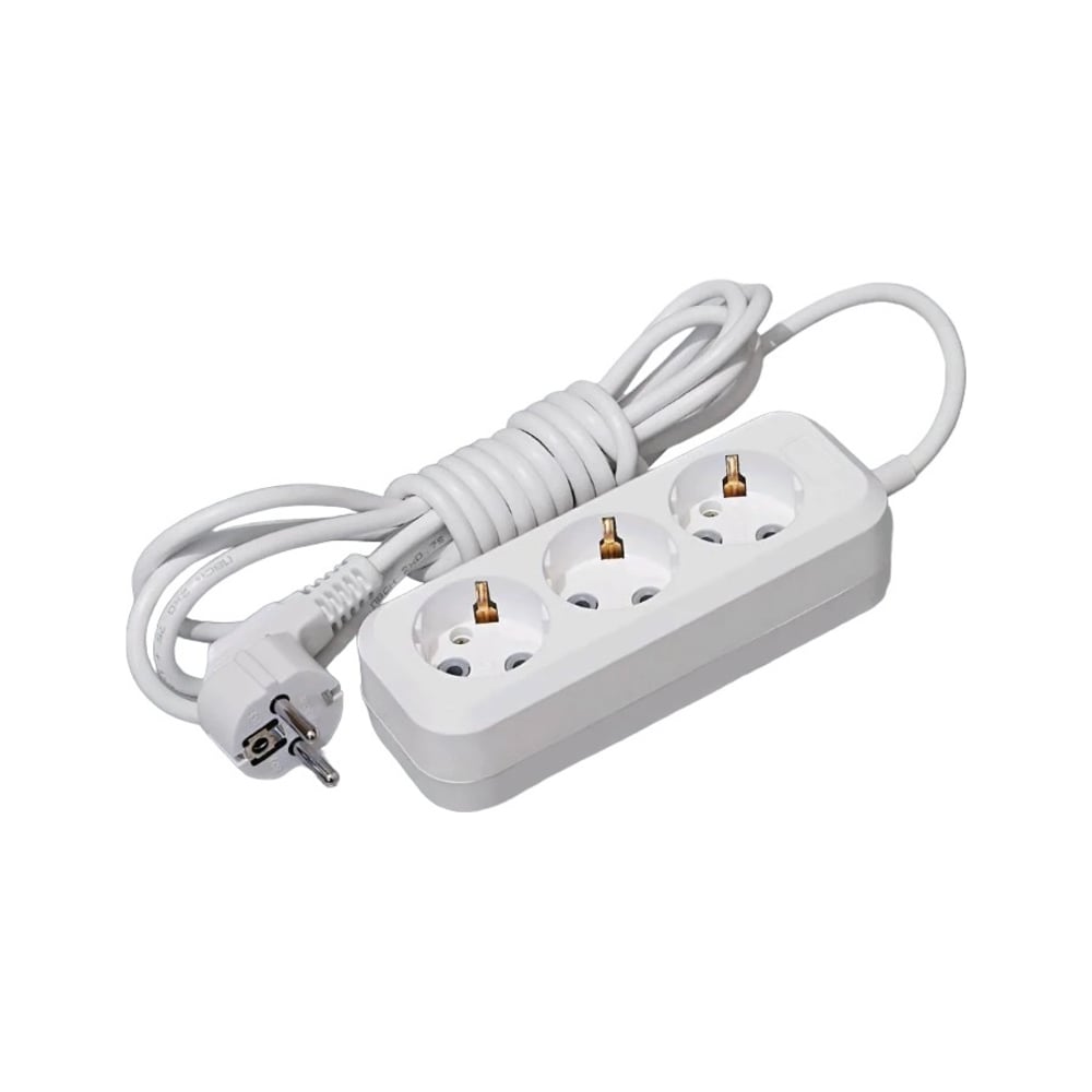 Изображение товара Удлинитель с заземлением Веллконт 3 розетки 2 метра белый