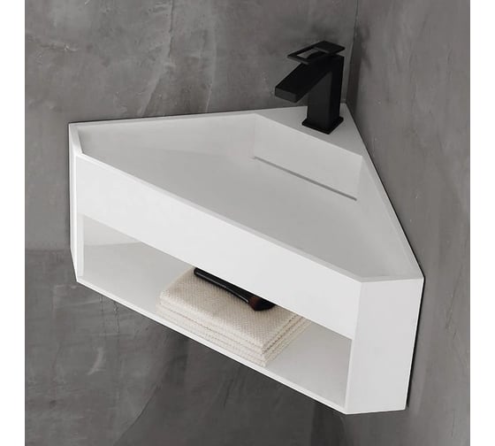 Изображение товара Подвесная раковина с полкой ABBER Stein угловая, белая матовая AS2653