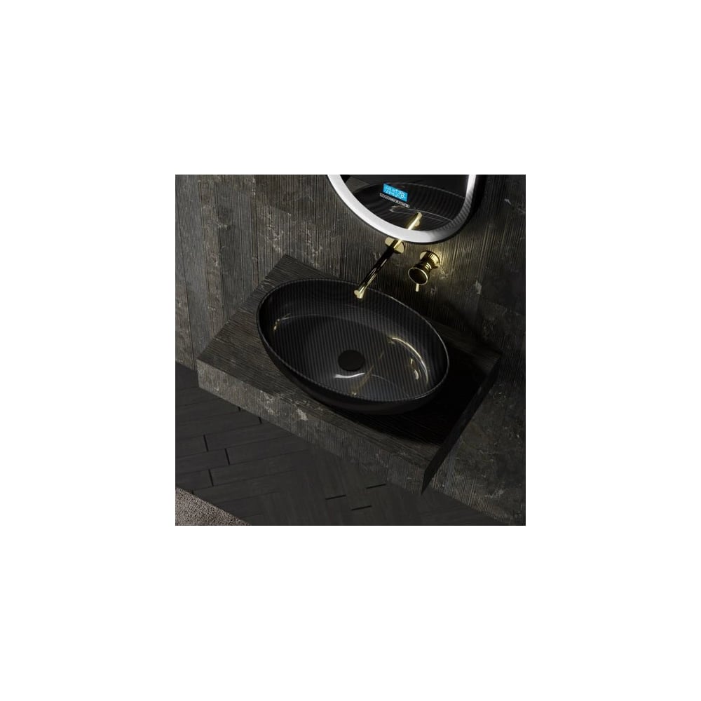 Изображение товара Накладная раковина ABBER Karbon черная овальная с донным клапаном AK2041