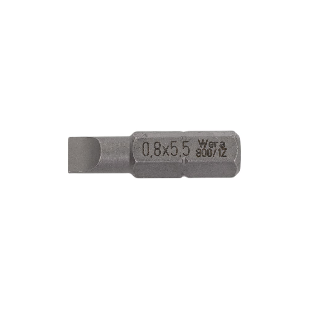 Бита шлицевая вязкая твёрдость 1/4", SL 0.8x5.5, 25 мм WERA WE-072057 Применение: Винты со шлицем. Привод: Шестигранник 1/4", подходит для держателя в соответствии с DIN 3126-D 6,3, ISO 1173 Исполнение: С закалкой до вязкой твердости, для универсального использования. Внимание! Фото может отличаться, смотреть технические характеристики.