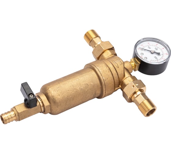 Изображение товара Фильтр KROMWELL тонкой очистки промывной с латунной колбой и манометром 1/2" EU.ST6198030 12_k