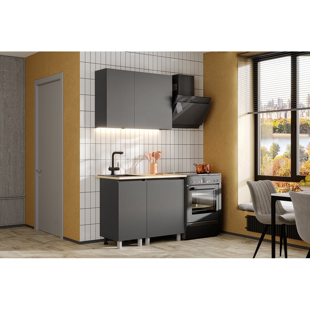 Изображение товара Модульная кухня Арника Денвер 1 м графит ЛДСП 7 отделений