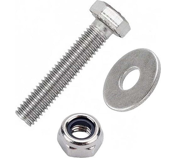 Изображение товара Болт нержавеющий 23 Болта 6x40 мм, DIN 933, со стоп гайкой и шайбой, 10 шт. 33353