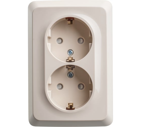 Изображение товара Двойная угловая розетка Systeme Electric ЭТЮД, O/У с заземлением, со шторками, 16А, кремовый PA16-108K