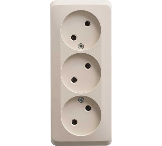 Изображение товара Тройная розетка Systeme Electric ЭТЮД, O/У без заземления, без шторок, 16А 250B кремовый PA16-009K