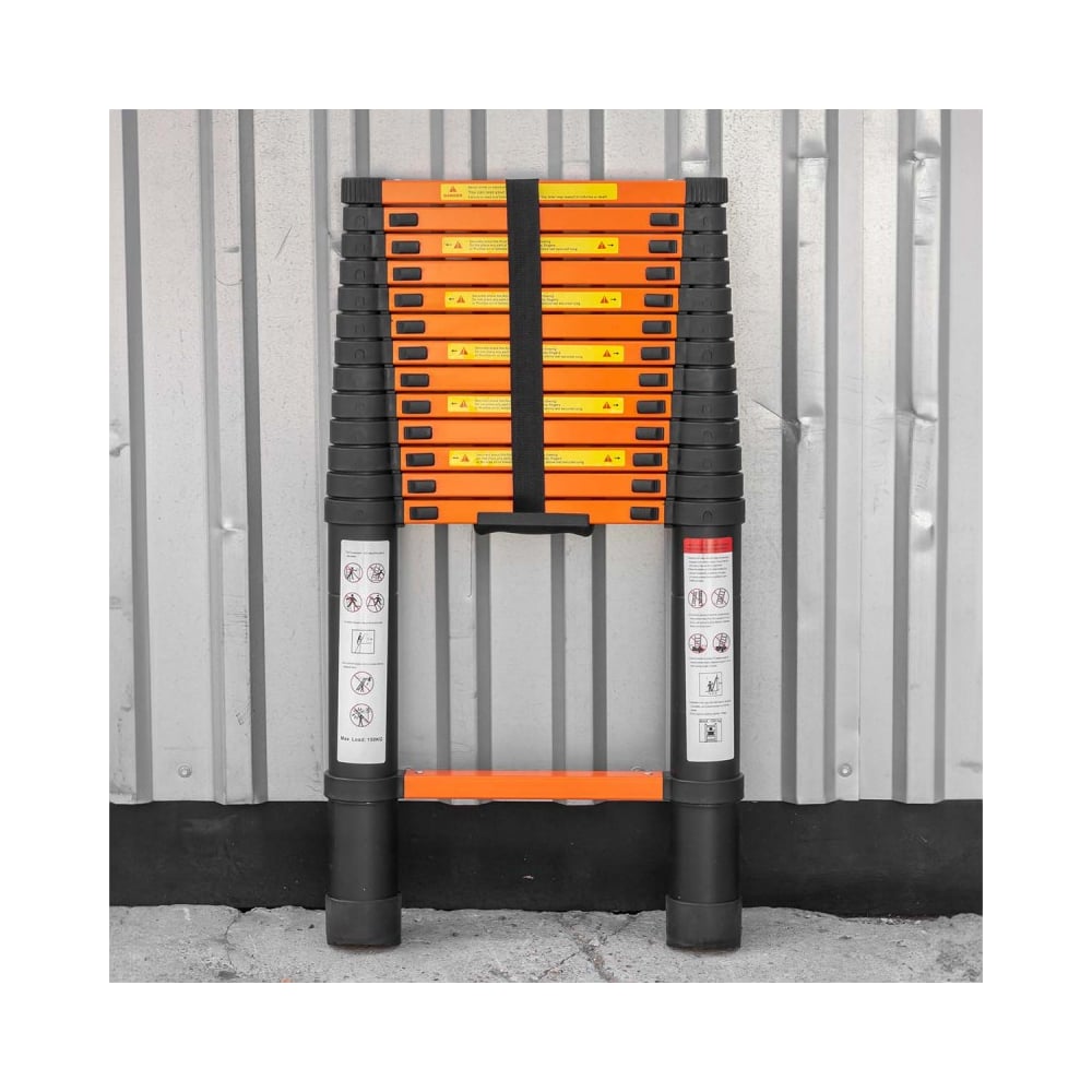 Изображение товара Лестница телескопическая алюминиевая односекционная ISMA 4.1 м,14 ступенек, max нагрузка 150 кг, вес 11.3 кг ISMA-UP410(56899)