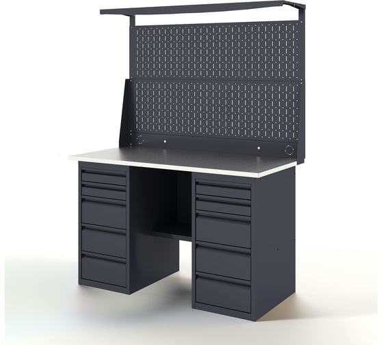 Изображение товара Верстак-стол с перфопанелью двойной GREENBERG с двумя ящиками, 1400 мм VERSTAK_Y2_Р2_1400