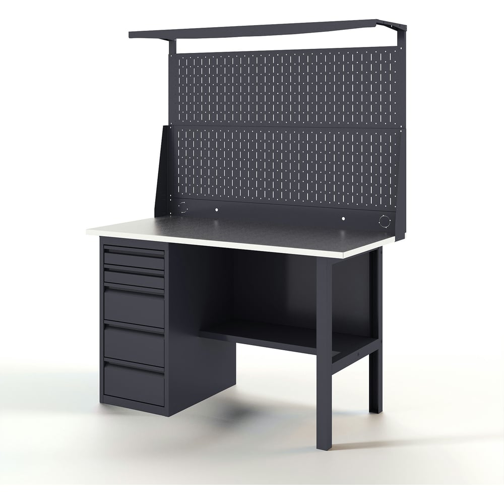 Изображение товара Верстак-стол с перфопанелью двойной GREENBERG 1400 мм с ящиками профессиональный