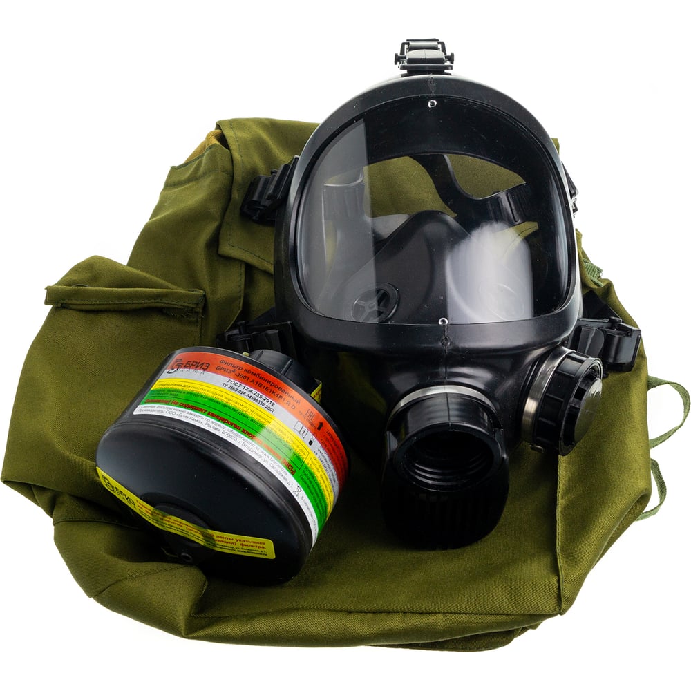 Изображение товара Противогаз фильтрующий БРИЗ "-3301(ППФ)" марки A1B1E1K1HgP3 R с лицевой частью "-4301М(ППМ)" категория 2 500103016