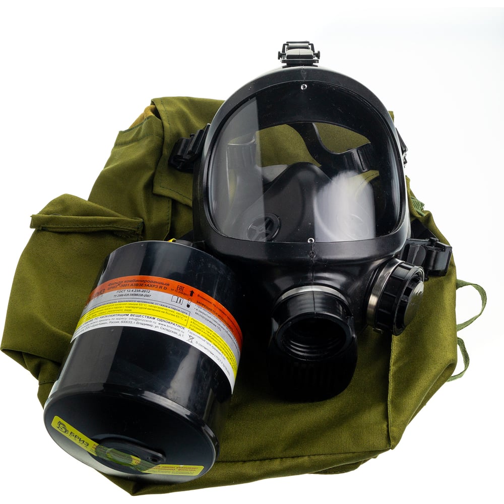 Изображение товара Противогаз фильтрующий БРИЗ -3301(ППФ) А3В3Е3AXР3 R D с лицевой частью -4301М(ППМ)