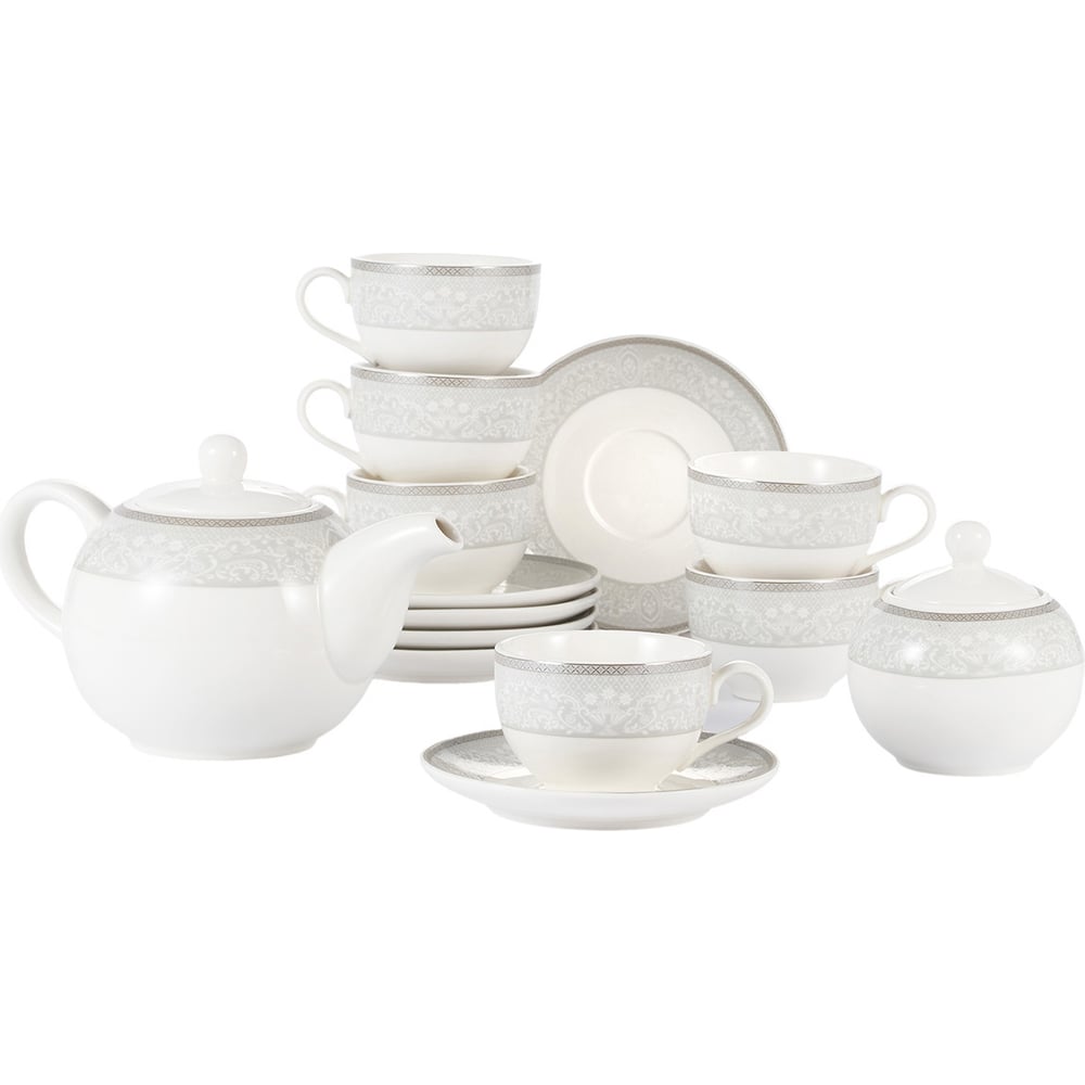 Изображение товара Чайный сервиз Gipfel Annet 14 предметов для 6 персон фарфор узор белый серый