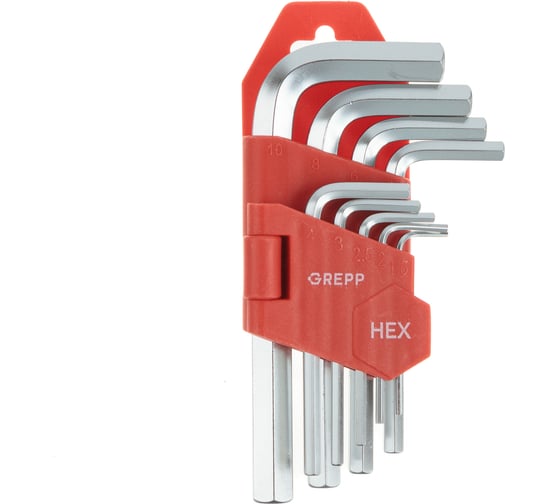 Изображение товара Набор имбусовых коротких шестигранных ключей HEX GREPP 1,5-10 мм 204-310