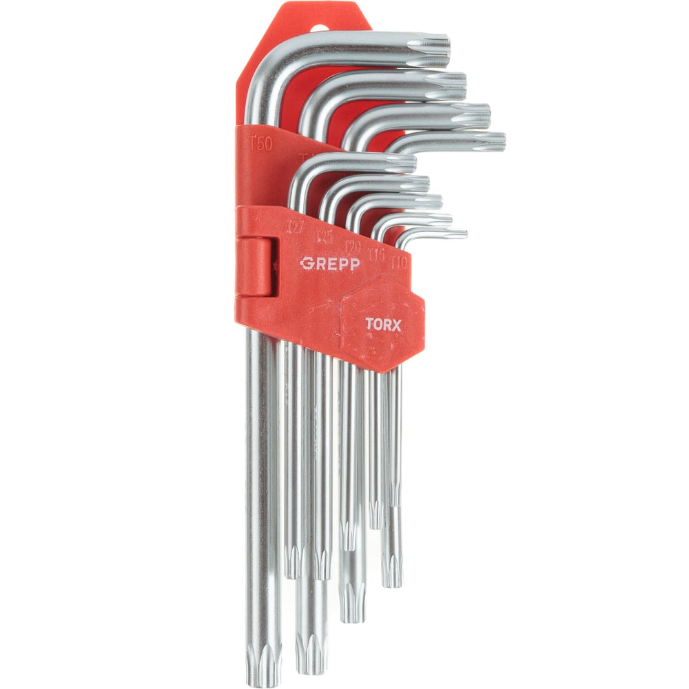 Изображение товара Набор имбусовых длинных ключей TORX GREPP 9 шт. Т10-Т50, CrV 204-315