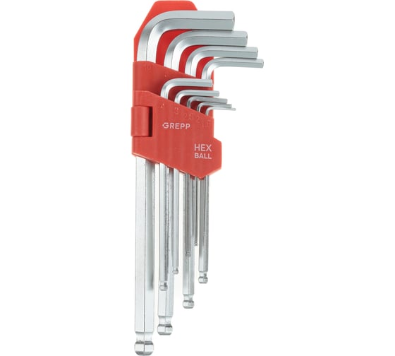 Изображение товара Набор имбусовых длинных ключей с шаром GREPP 1,5-10 мм, 9 шт. 204-314