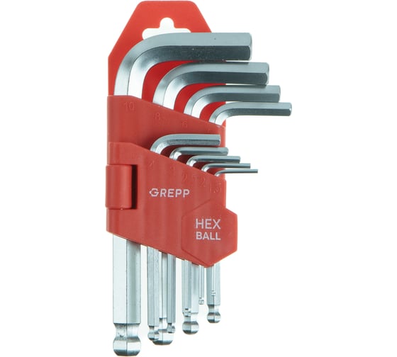 Изображение товара Набор имбусовых коротких ключей с шаром GREPP 1,5-10 мм, 9 шт. 204-311