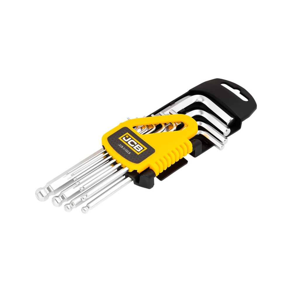 Изображение товара Набор Г-образных 6-гранных длинных ключей с шаром JCB 1.27, 1.5, 2, 2.5, 3-6, 8, 10 мм, 10 предметов JCB-5102LB(59742)