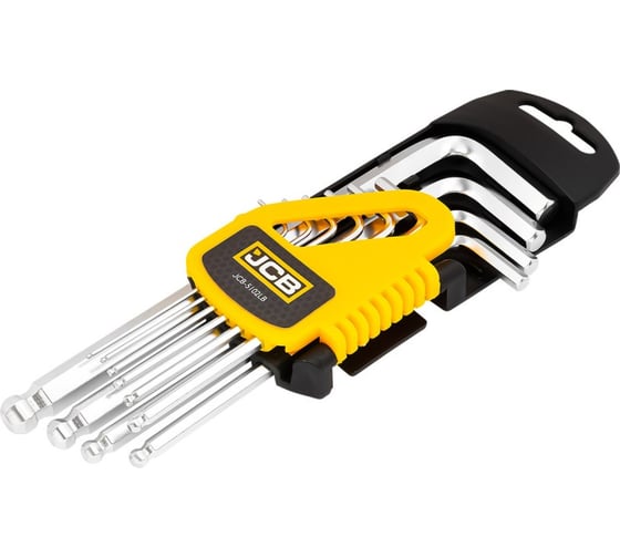 Изображение товара Набор Г-образных 6-гранных длинных ключей с шаром JCB 1.27, 1.5, 2, 2.5, 3-6, 8, 10 мм, 10 предметов JCB-5102LB(59742)
