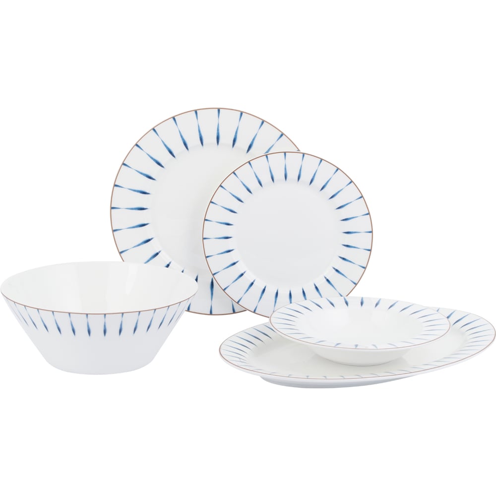 Изображение товара Столовый сервиз Gipfel Azzurro 21 предмет костяной фарфор стиль полоски бело-синий