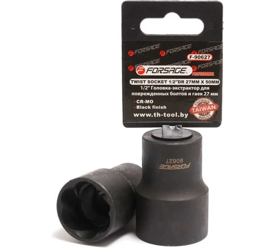 Изображение товара Головка-экстрактор для поврежденных болтов/гаек 27х50 мм, 1/2"DR, на пластиковом держателе Forsage F-90627(46679)